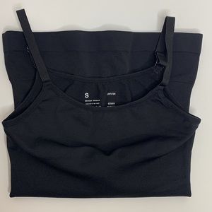 Empetur | Black Nylon Spandex Adjustable Spaghetti Strap Shirt Tight Fitted Top